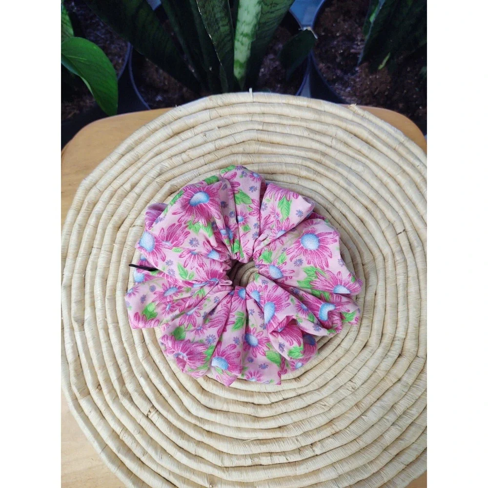 Pink‎ Aster Floral Polyester Cotton Blend XXL Scrunchie 7